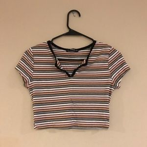 Cropped, Striped, Multicolored Tee